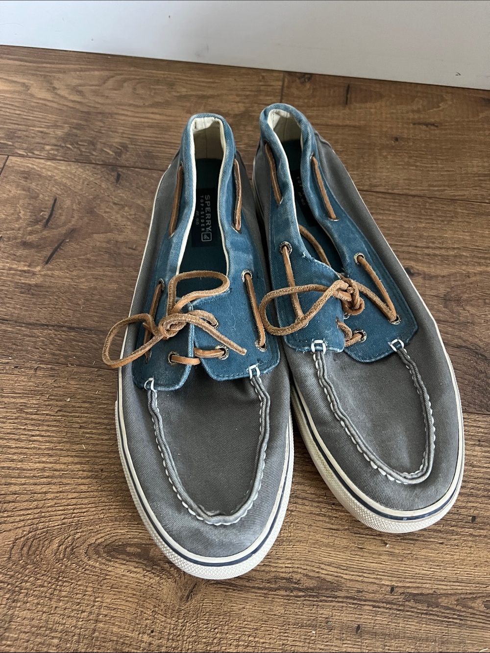 Sperry Two-Tone Blue and Gray Canvas Leather-Lace Boat Shoes